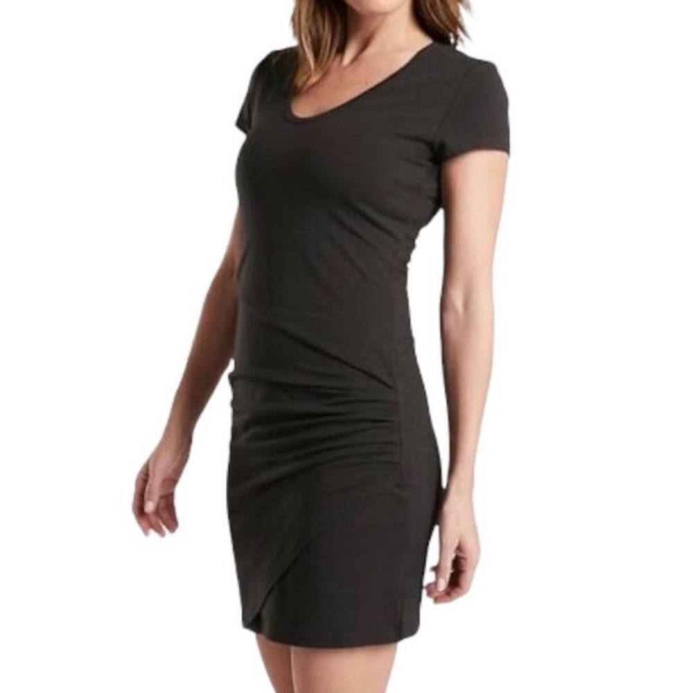 Athleta Central Dress Womens Small Pima Cotton Soft Stretch Ruched Capsule Comfy